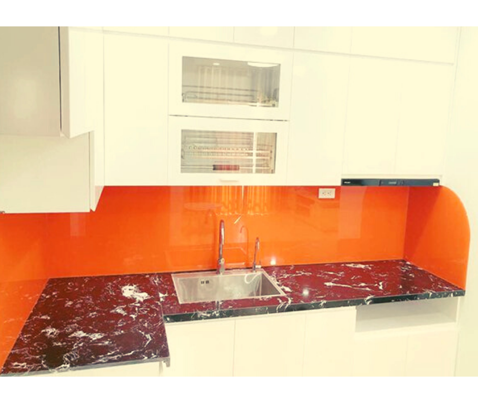 Kính màu ốp bếp màu cam