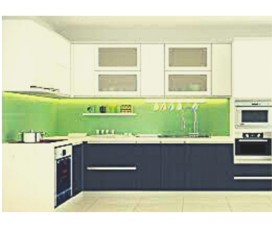 Kính màu ốp bếp xanh non